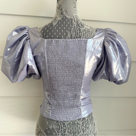 & Other Stories Metallic Puff Sleeve Top in Lilac size 36 / S - Picture 5 of 9